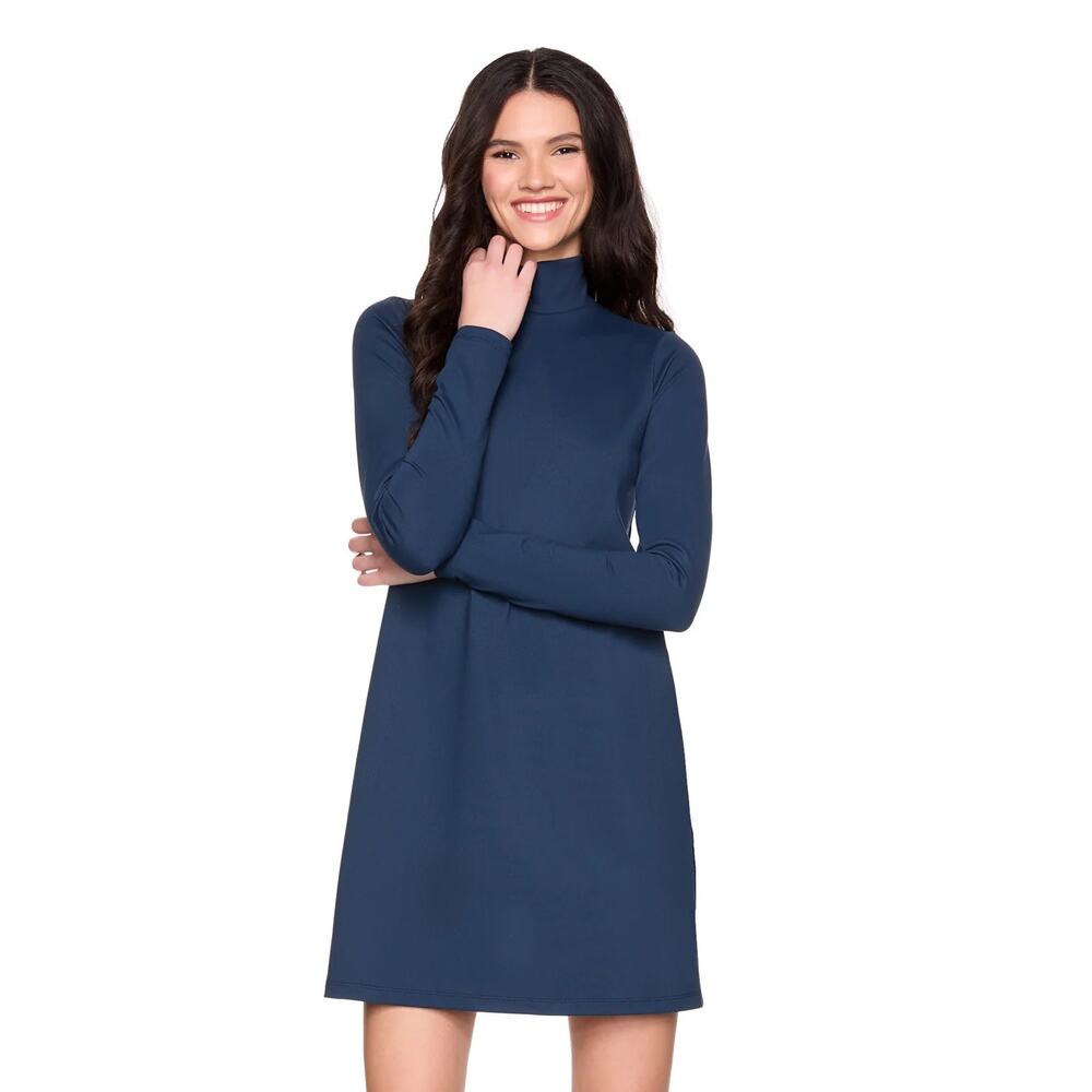 NWT Susana Monaco Sz XS Eclipse Blue Long Sleeve Mock Neck Shift Mini Dress